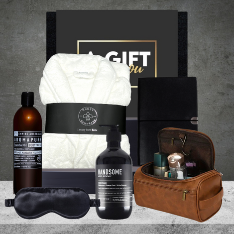 Pamper Hamper For Him with white bathrobe