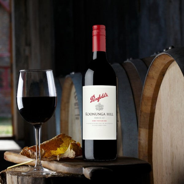 Penfolds Koonunga Hill Shiraz 750ml and wine glass