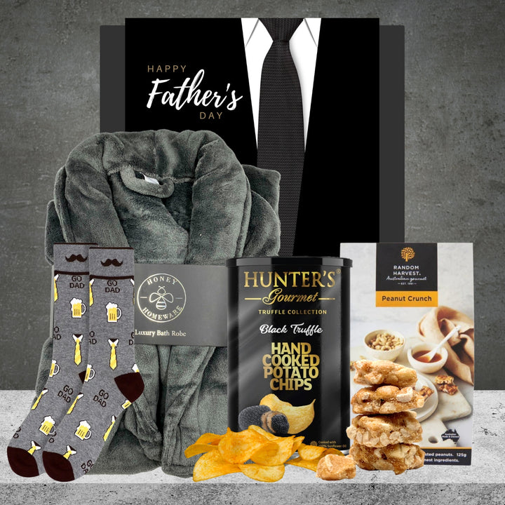 Plush Bathrobe & Snacks Hamper For Dad with black robe