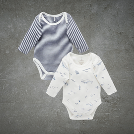 Pure Baby Easy Neck L/s Bodysuit Vanilla Nautical 2 Pack