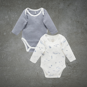Pure Baby Easy Neck L/s Bodysuit Vanilla Nautical 2 Pack