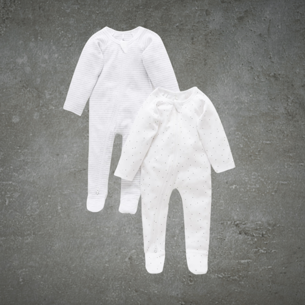 Pure Baby Essentials Grey Spot & Stripe Zip Growsuit 2 Pack