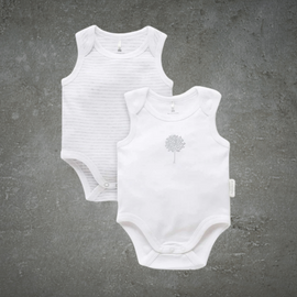 Pure Baby Essentials Grey & White Singlet Bodysuit 2 Pack