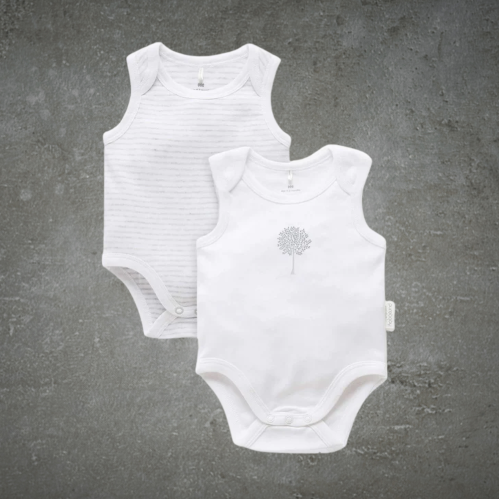 Pure Baby Essentials Grey & White Singlet Bodysuit 2 Pack
