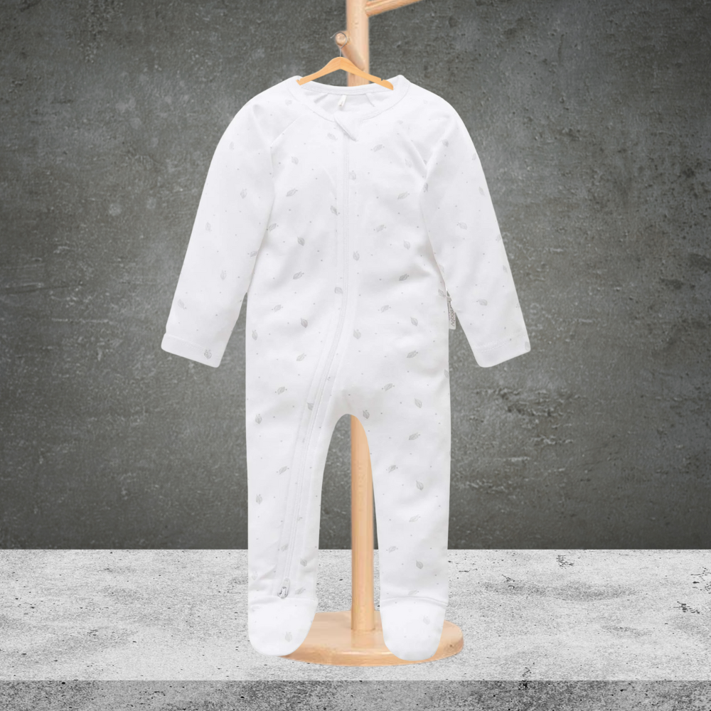Pure Baby Essentials Pale Grey Leaf Zip Growsuit