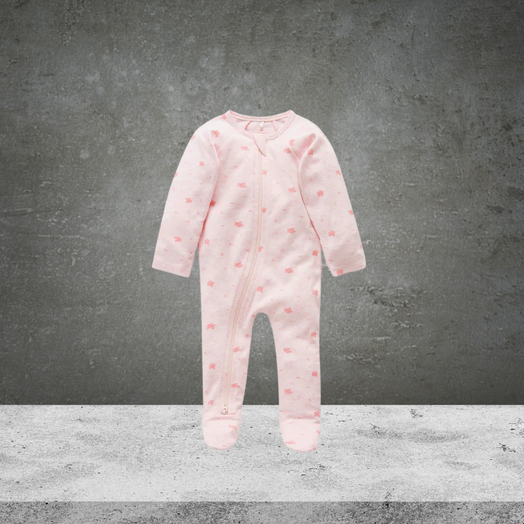 Pure Baby Essentials Pale Pink Leaf Zip Growsuit (Sizes 00 or 000)