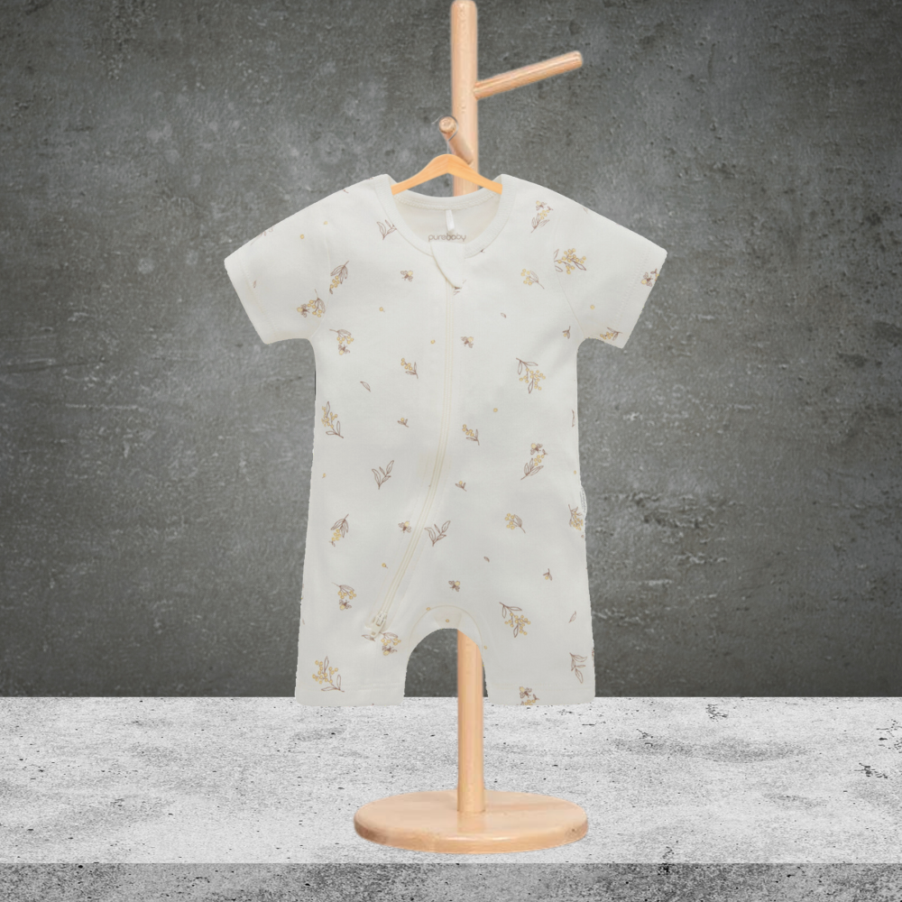 Pure Baby Essentials Vanilla Wattle Bee Short Zip Growsuit