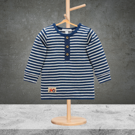 Pure Baby Henley Waffle Top Blue Berry Stripes (Size 1)