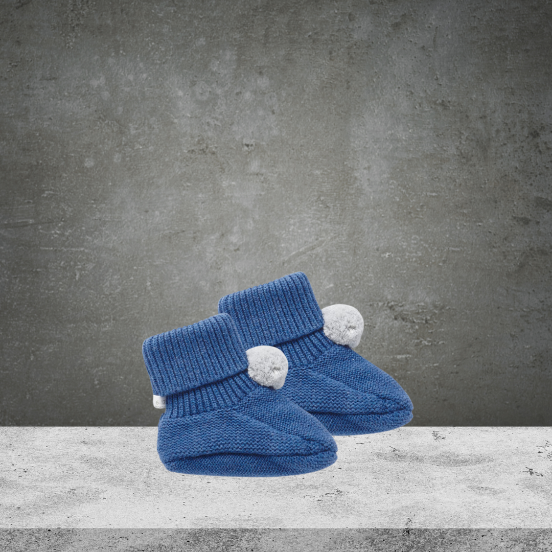 Pure Baby Indigo Pom Pom Booties