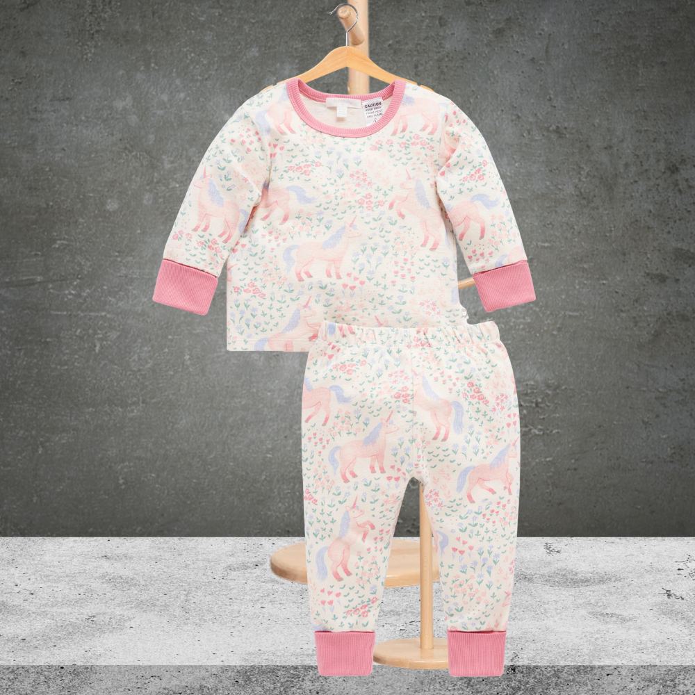 Pure Baby LS Textured PJ Set Unicorn Meadows