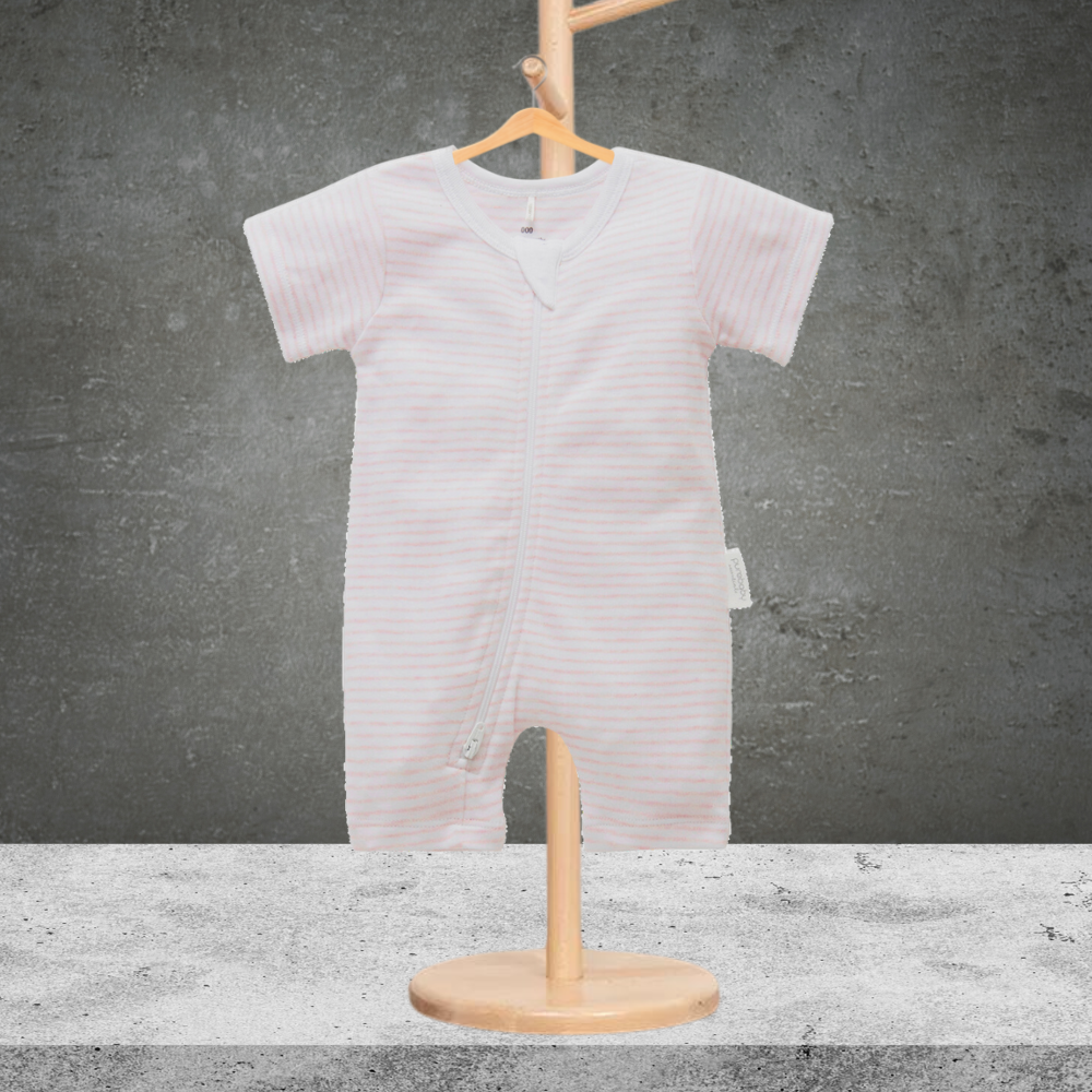 Pure Baby Organic Pink Stripe Short Growsuit - Sizes 000 or 00