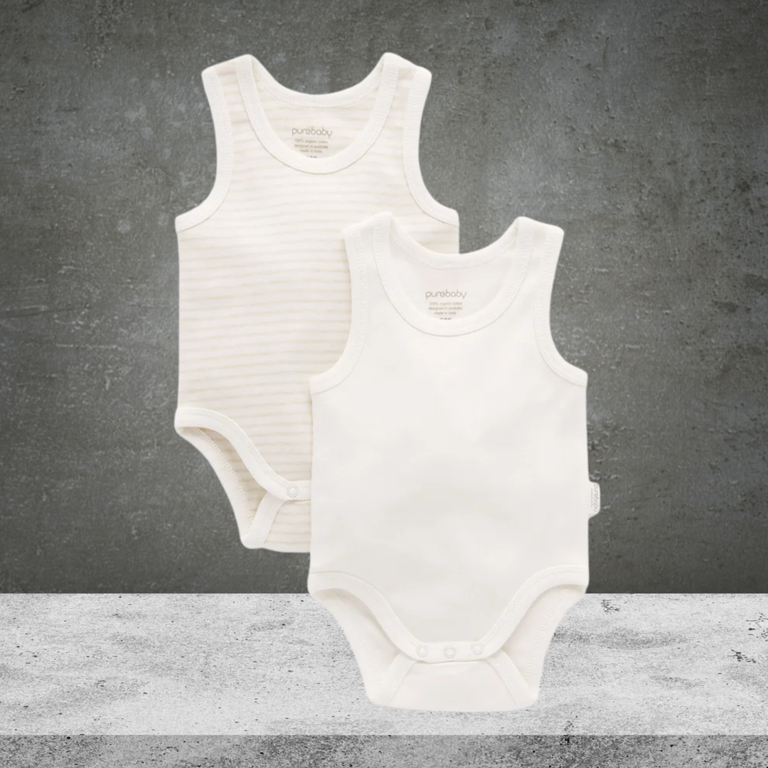 Pure Baby Rib Bodysuit 2 Pack Wheat Pack