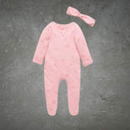 Pure Baby Zip Growsuit And Headband Set Pale Pink Blossom (Sizes 00 or 000)