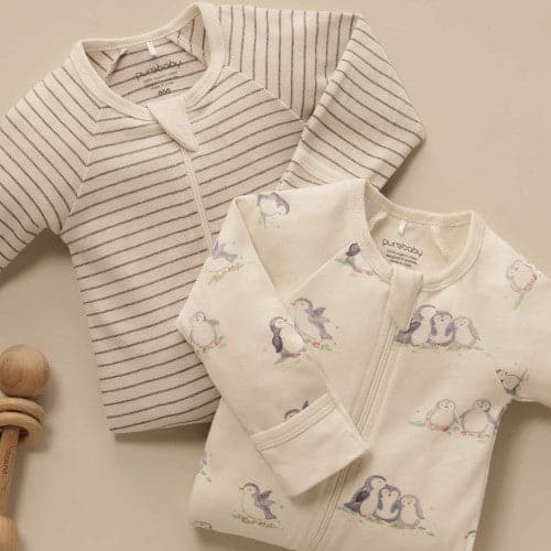 Pure Baby Organic Penguin Zip Growsuits 2