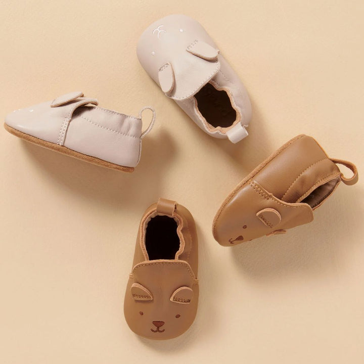 Pure Baby Tan Bear Leather Pull-On Shoes