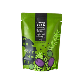 Mount Zero Pepperberry and Rosemary Marinated Mixed Olives - 80g