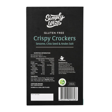 Simply Wize Crispy Crackers â€“ Sesame, Chia Seed & Andes Salt 150g
