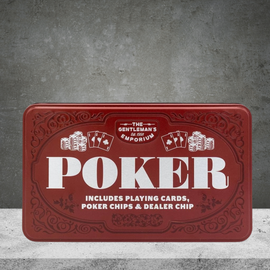 The Gentleman's Emporium Poker Set - Classic Cards & Chips Gift In Burgundy Tin