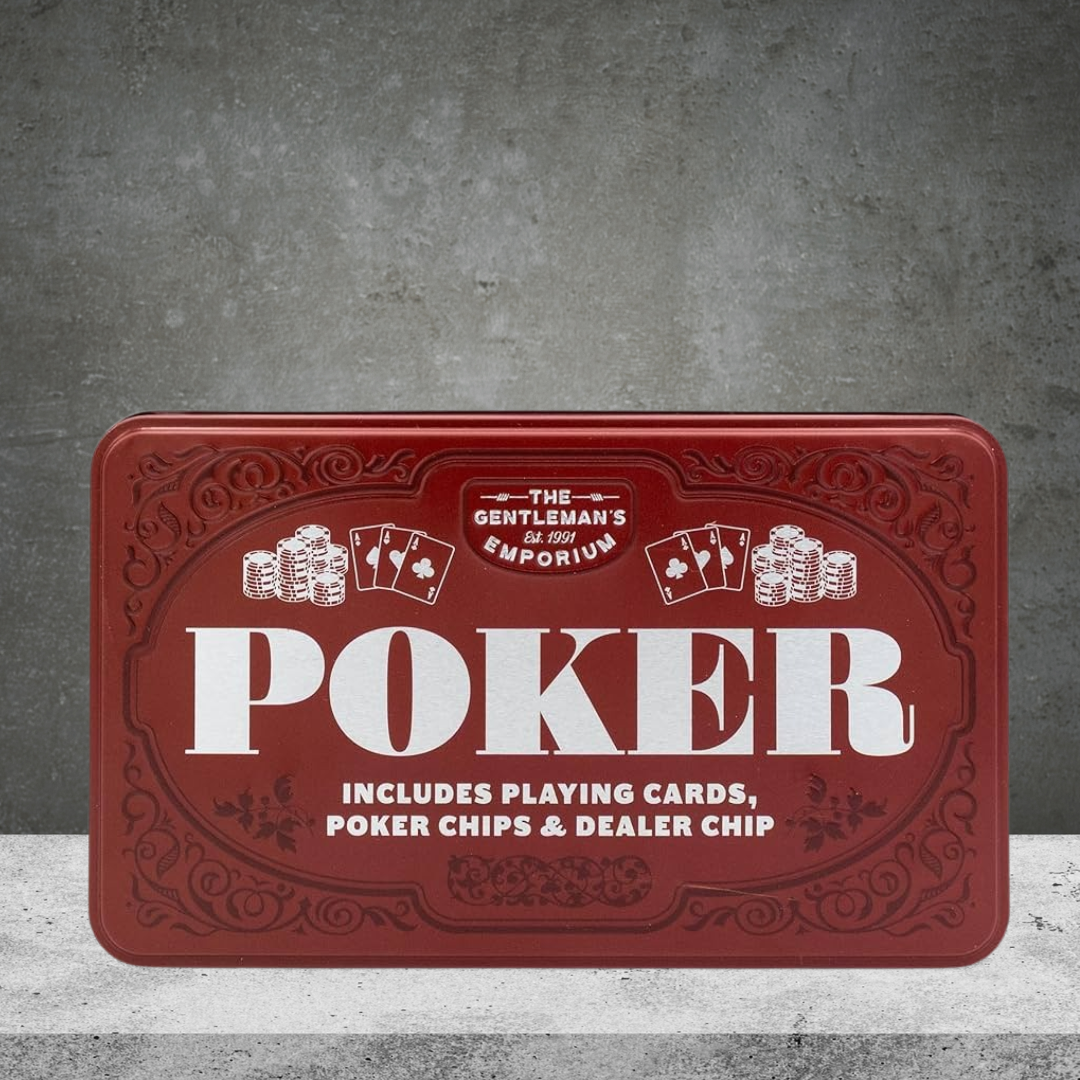 The Gentleman's Emporium Poker Set - Classic Cards & Chips Gift In Burgundy Tin