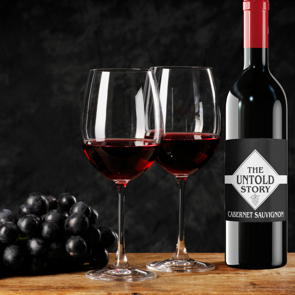 The Untold Story Cabernet Sauvignon 750ml Bottle and 2 glasses