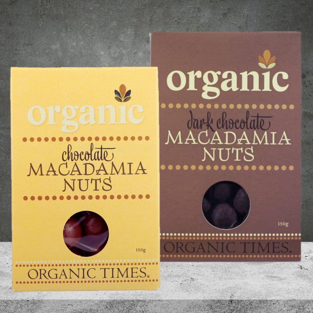 Organic Times Chocolate Coated Macadamias 150g