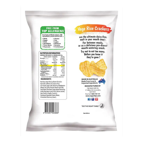 Vege Rice Crackers Tasty Cheese 75g - back of pack