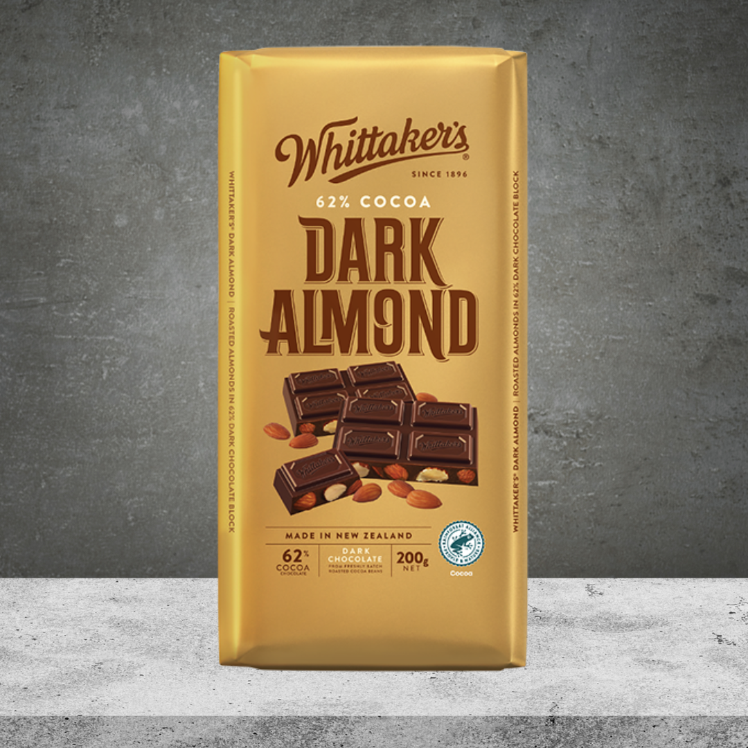 WHITTAKERS BLOCK CHOC 62% DARK ALMOND 200G