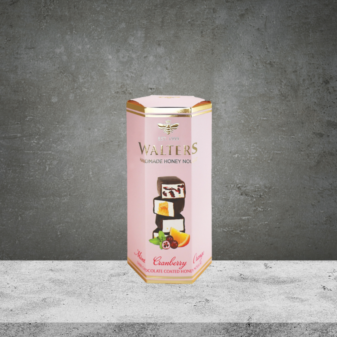 Walters Assorted Dark Chocolate Mint Cranberry & Orange Nougat Box 120g