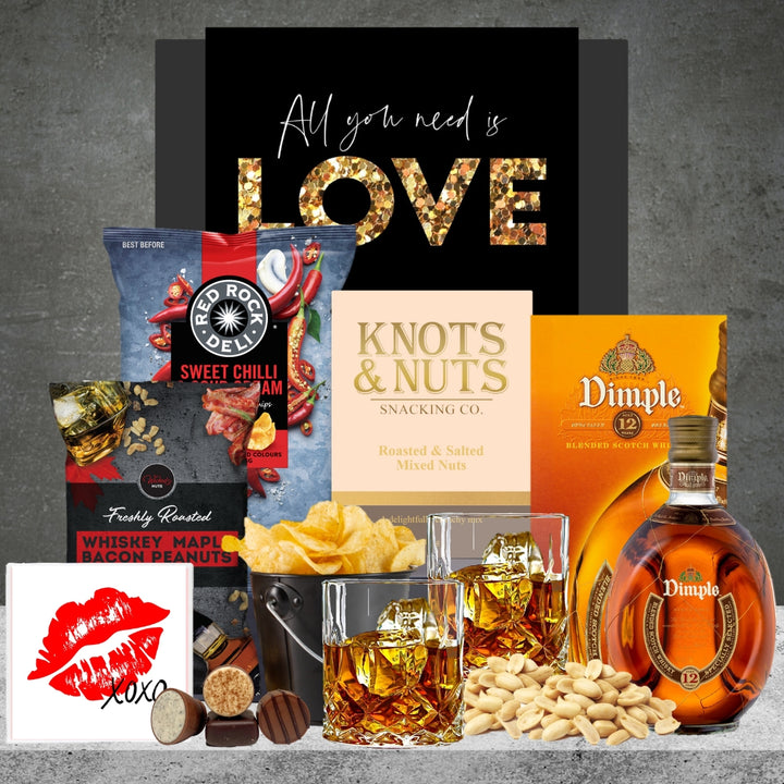 Whisky & Snack Valentines Hamper with Dimple 700ml