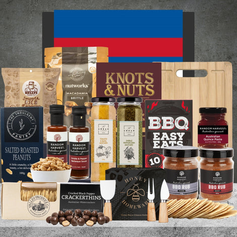 AFL BBQ hamper for Dad featuring chocolates and premium savoury nibbles