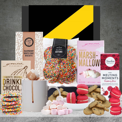 The AFL Hot Chocolate Hamper with a selection of indulgent treats