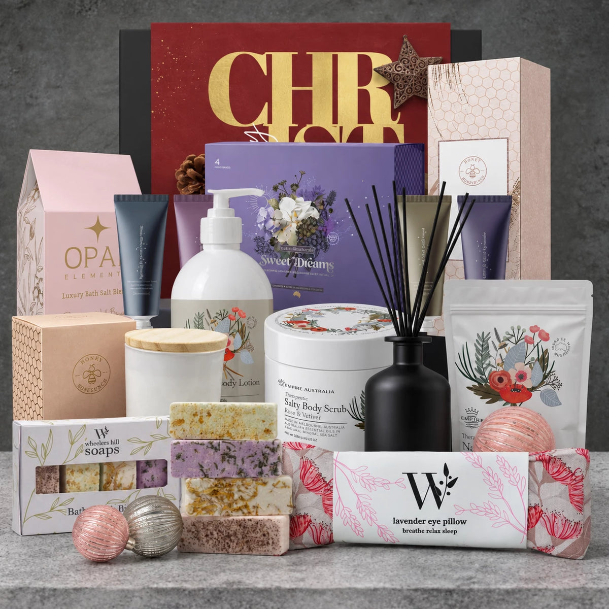 Christmas Glow Unwind Spa Hamper featuring pampering essentials for festive relaxation