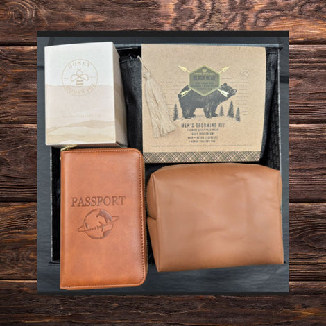 Christmas travel gift hamper for him with premium travel essentials and festive gifts