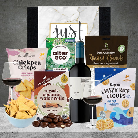 Gemtree Organic Shiraz Wine Hamper featuring wine and chocolates