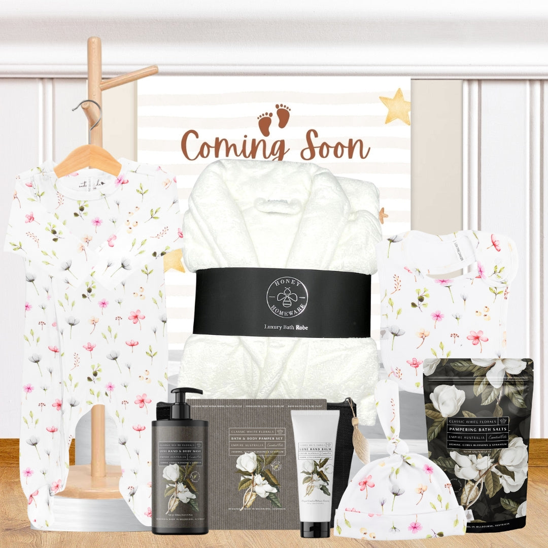 Girl Baby and Pregnancy Hamper from Hampers Galore featuring pampering essentials and baby gifts