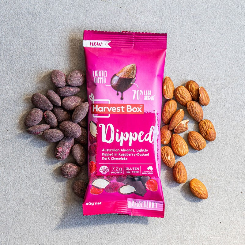 Harvest Box Dipped Raspberry Dark Choc Almonds 40g