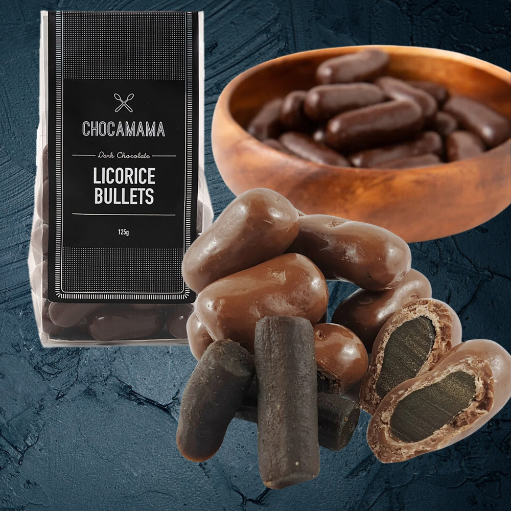 Chocamama Dark Chocolate Liquorice Bullets 125g
