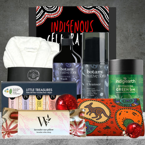 Indigenous Wellness Christmas Hamper from Hampers Galore featuring thoughtful wellness treats