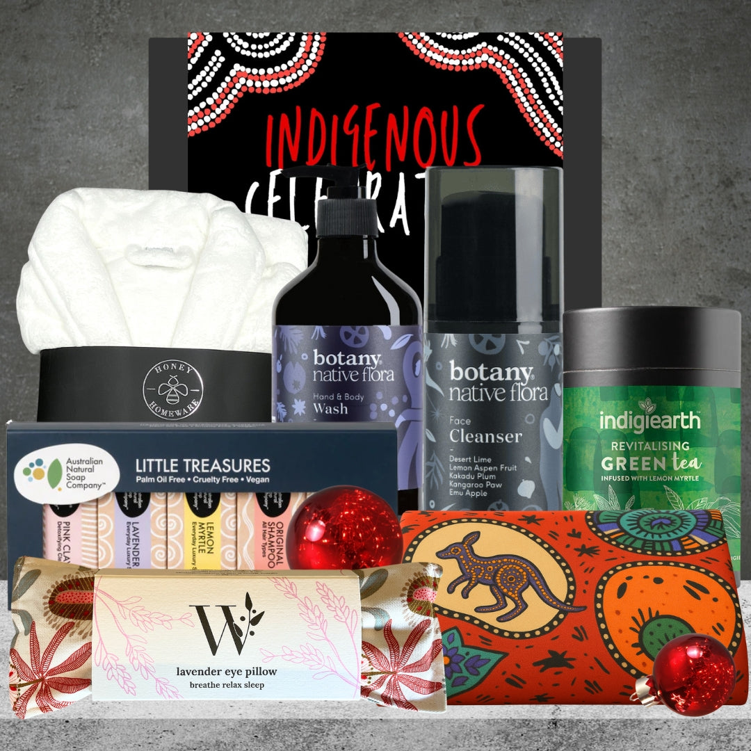 Indigenous Wellness Christmas Hamper from Hampers Galore featuring thoughtful wellness treats