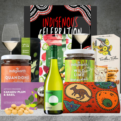 Indigenous White Wine Hamper from Hampers Galore featuring white wine and premium treats