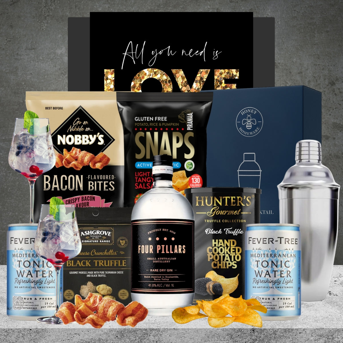 Love Four Pillars Gin & Shaker Hamper for Him from Hampers Galore