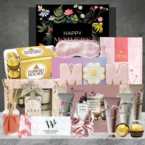 Mother's Day Pamper Gift Basket from Hampers Galore featuring biscuits, cookies and pampering essentials