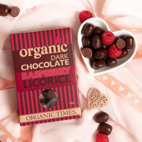 Organic Times Chocolate Coated Raspberry Licorice 150g