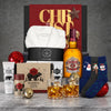 Premium men's Christmas hamper with Scotch whisky, a comfortable bath robe, three pairs of Christmas socks and a grooming gift set.