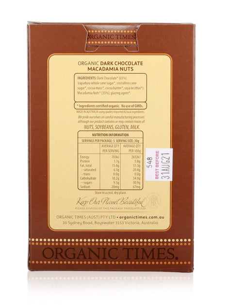 Organic Times Dark Chocolate Macadamia Nuts 150g - view 2