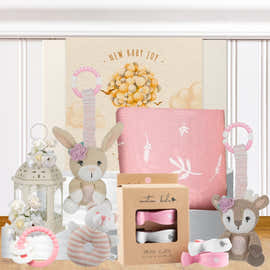 Rattles for Baby Girl Hamper featuring baby rattles and essentials
