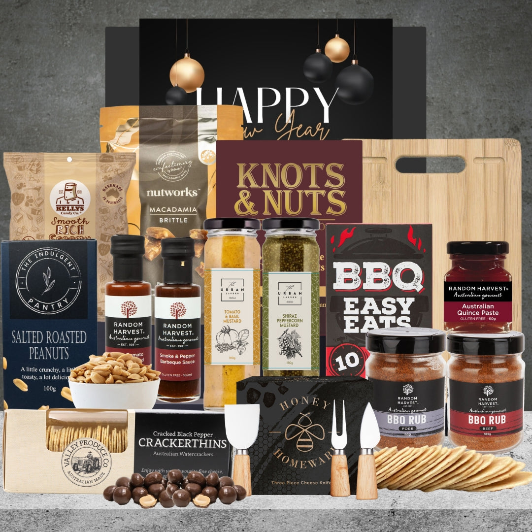 The Aussie NYE BBQ Hamper from Hampers Galore, a festive New Year's Eve gift