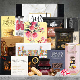 The Ultimate Food Hamper featuring chocolates, premium nuts and gourmet treats