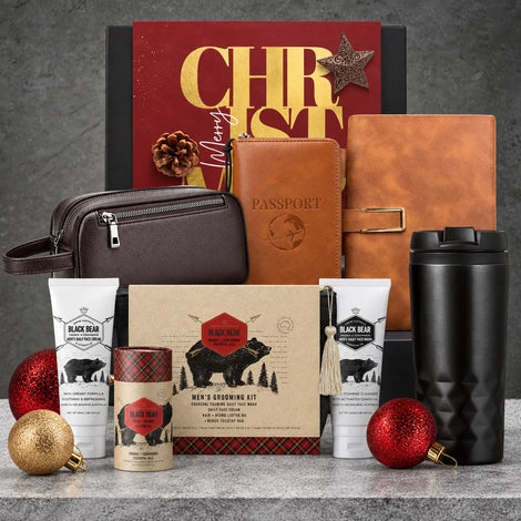 Urban Travel Christmas Hamper for Him featuring premium travel essentials and festive treats