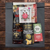 Vegan Christmas bourbon gift hamper with premium bourbon and festive gourmet snacks